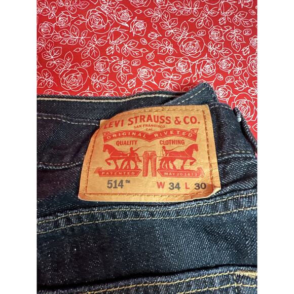 Levis 514 Jeans Mens 34x30 Blue Dark Wash Cotton Stretch Straight Slim Denim V1 - Picture 2 of 7